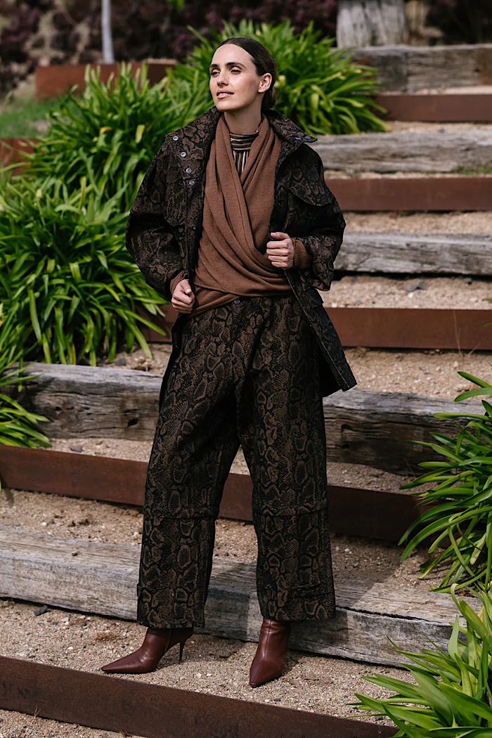 M.A. DAINTY TRUCKER JEANS - BROWN SNAKE