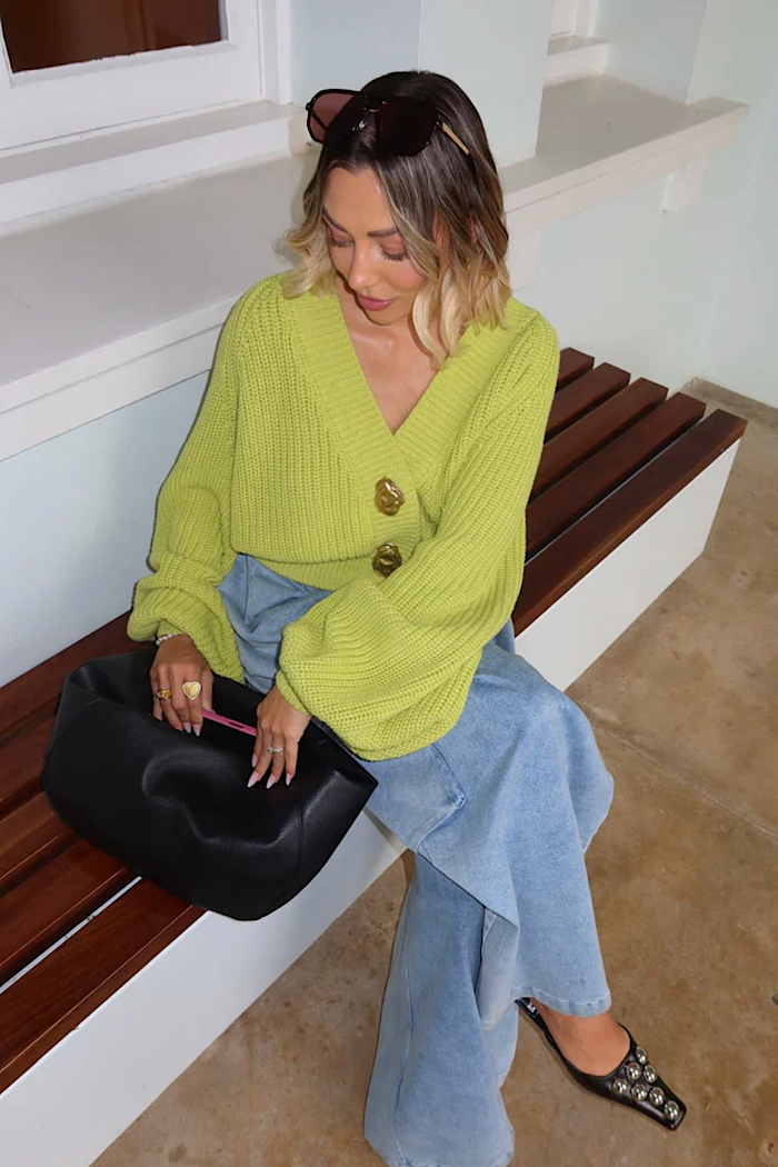LA BOHEME GIRLS CROPPED ELSIE CARDI - MATCHA