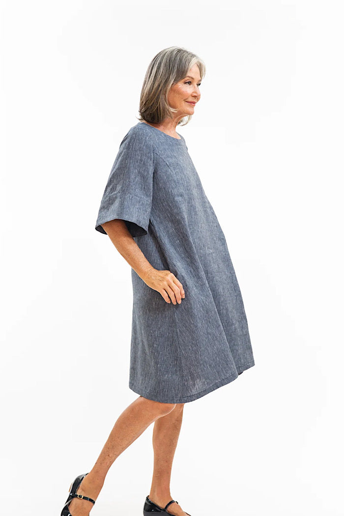 AVERY DRESS - NAVY PINSTRIPE