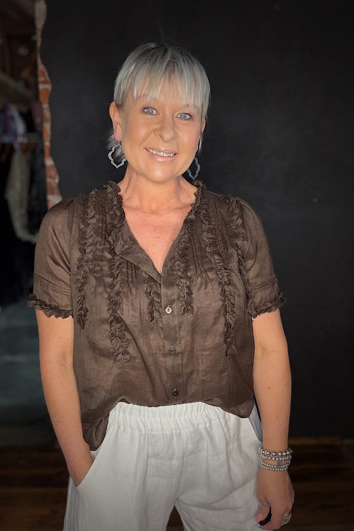 FRILL OF IT BLOUSE - COCOA