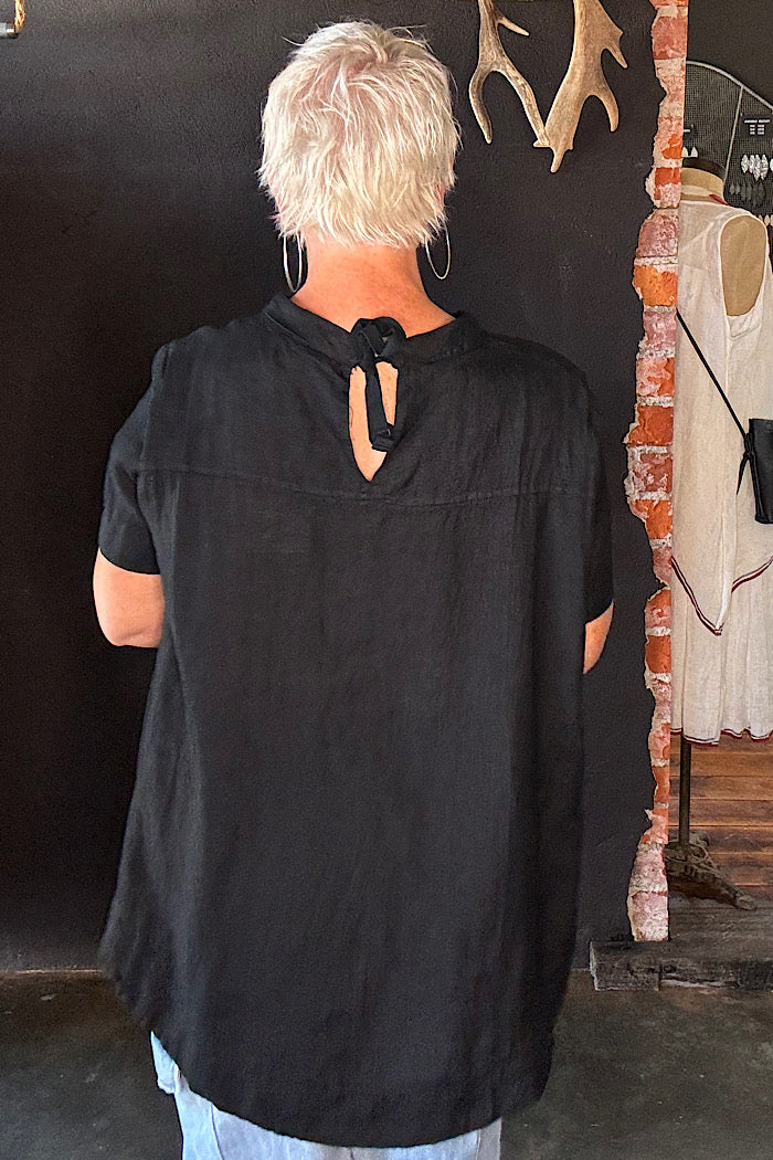 ADÉLINE LINEN SWING TOP - BLACK