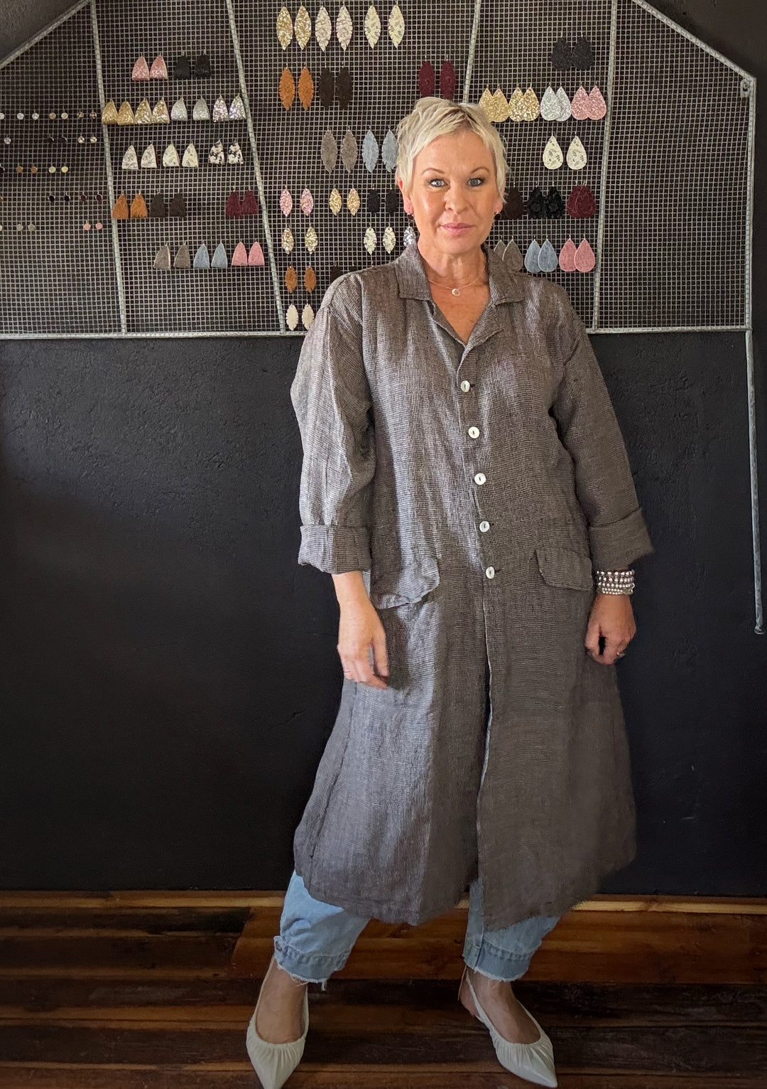 HOLMES LINEN COAT - BROWN HOUNDSTOOTH