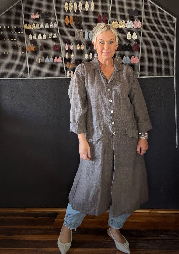 HOLMES LINEN COAT - BROWN HOUNDSTOOTH
