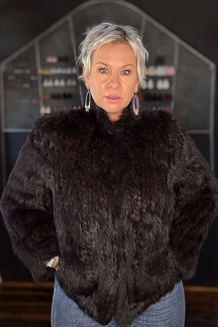 MOLLY HIGH NECK FUR COAT - CHOCOLATE