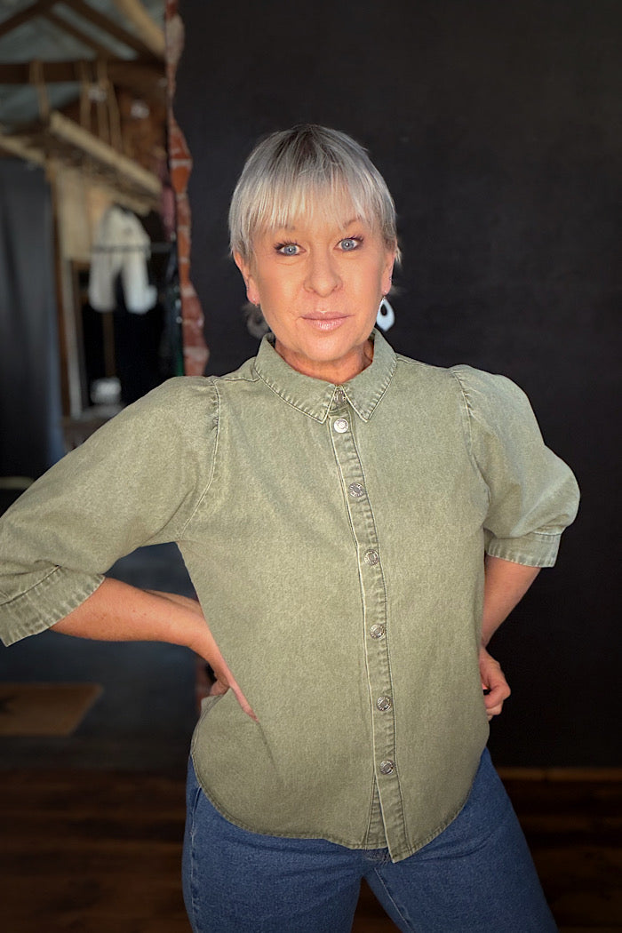 LOLLY’S LAUNDRY BONO SHIRT - DUSTY GREEN