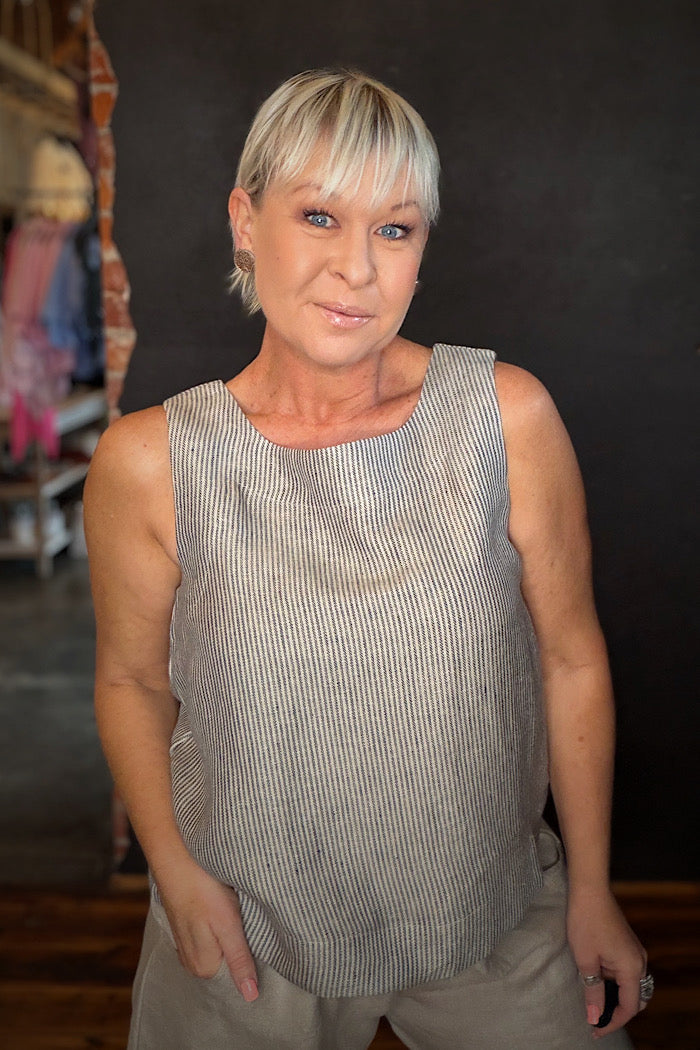 EVA’S SUNDAY ELLIS SHELL TOP - CHAMBRAY STRIPE