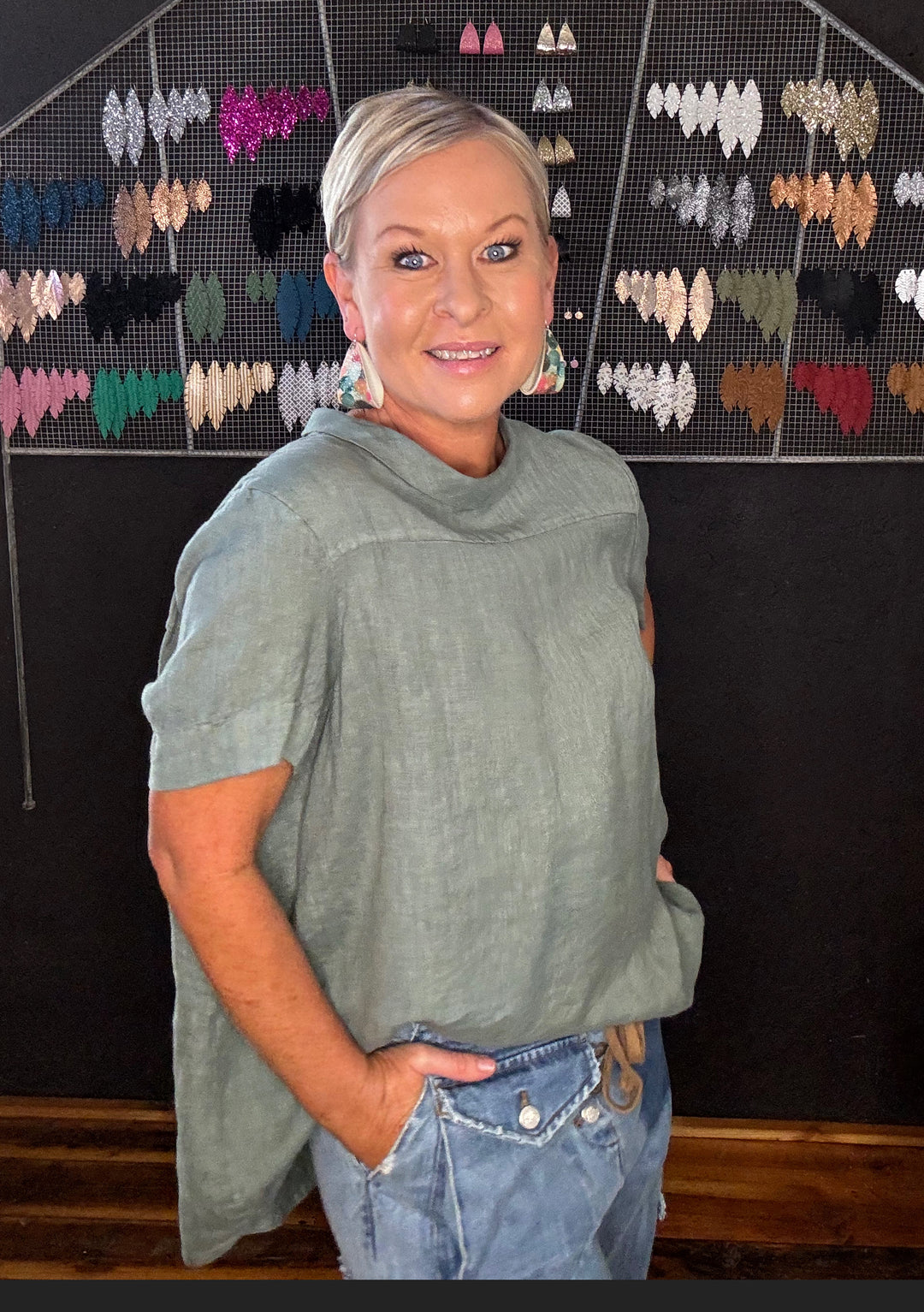 ADÉLINE LINEN SWING TOP - KHAKI