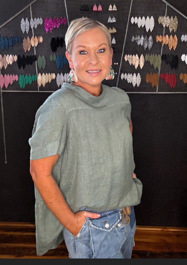 ADÉLINE LINEN SWING TOP - KHAKI