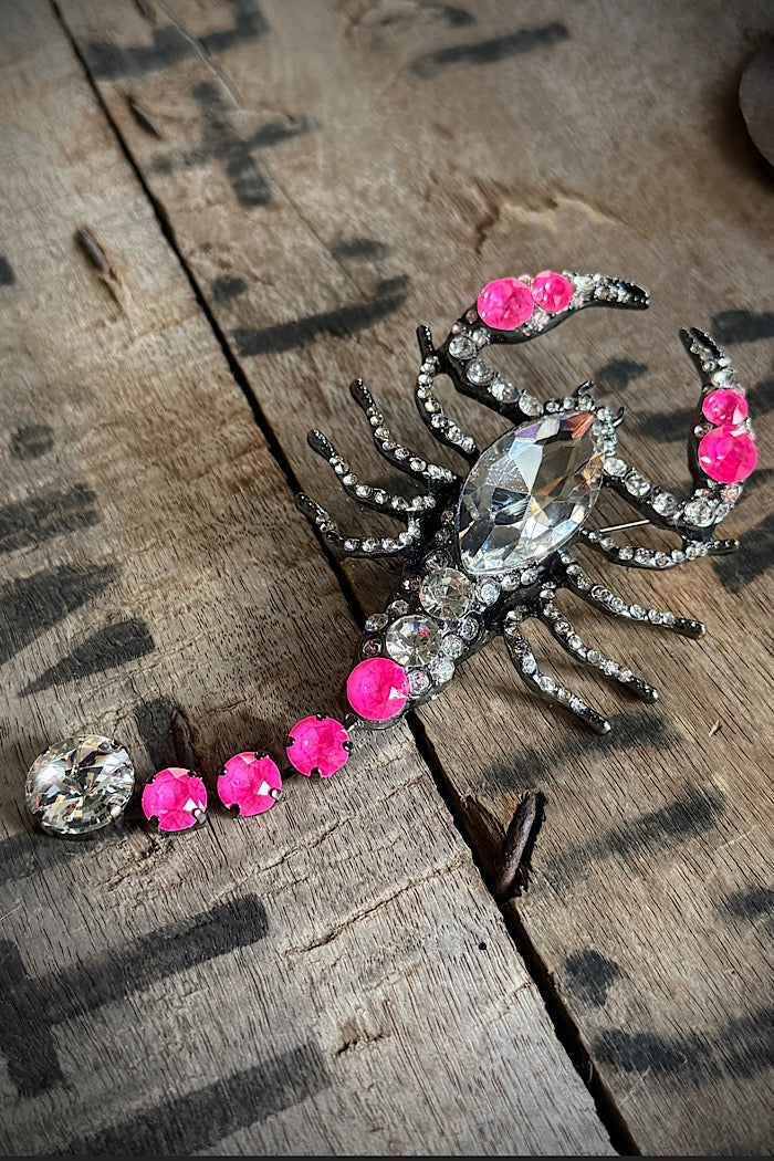 SCORPION BROOCH - CRYSTAL & ELECTRIC PINK