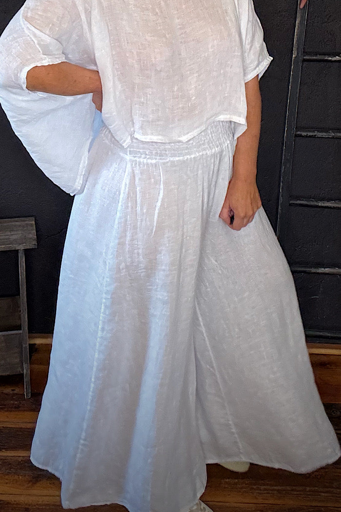 LINEN WIDE LEG COLLOT - WHITE