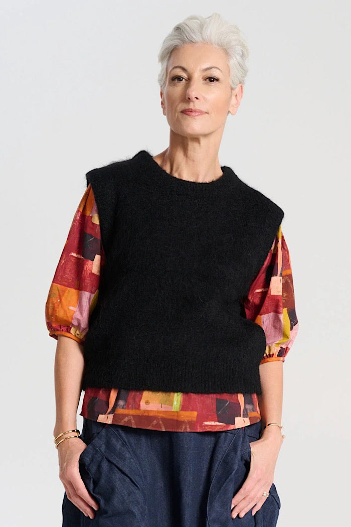 OLGA DE POLGA ASPEN KNIT ALPACA VEST - BLACK