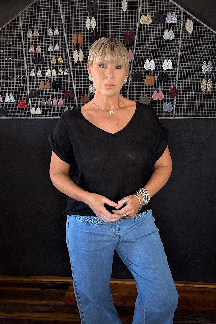 MIA LINEN TEE- BLACK