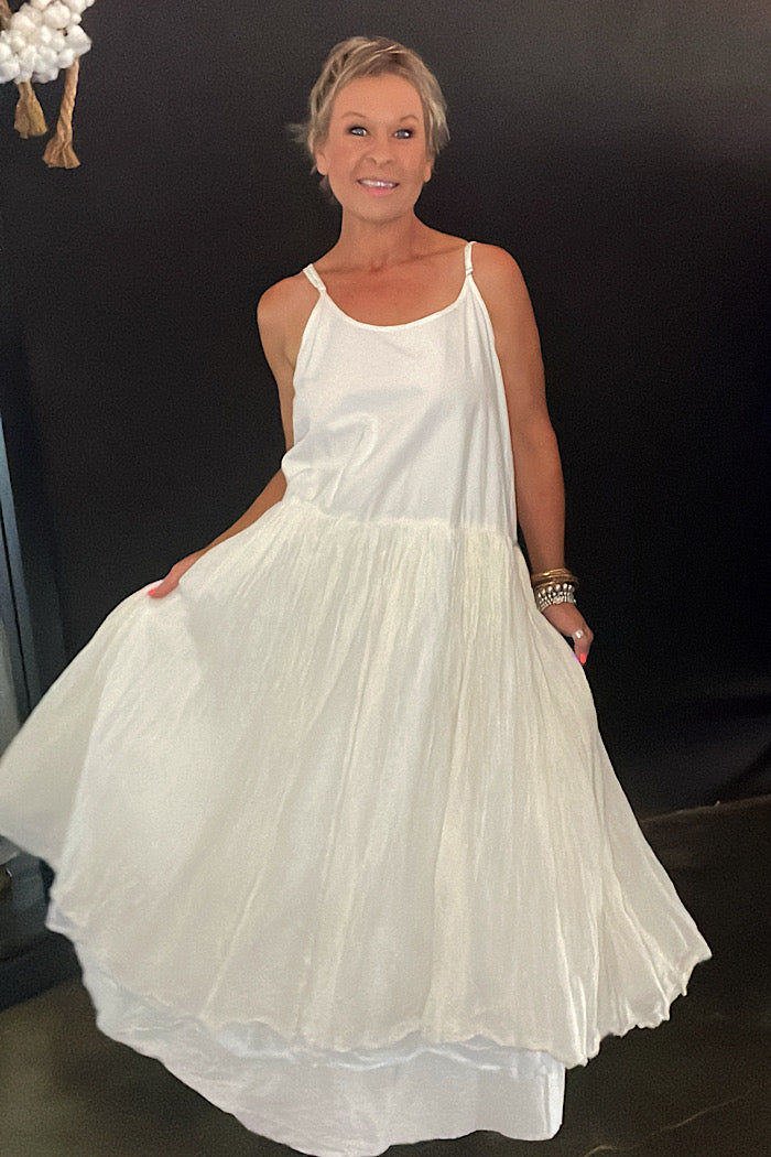 AMELIE LONG TUTU SLIP DRESS - WARM WHITE