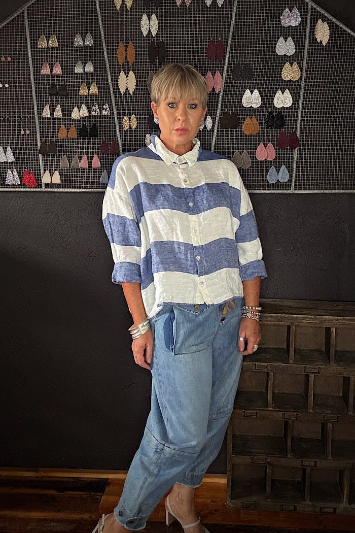 MOYO LINEN SHIRT - BLUE STRIPE