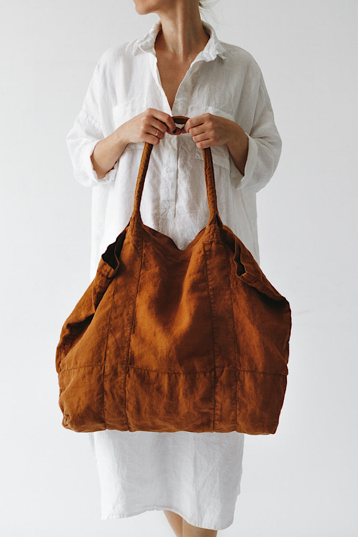 OVERSIZED LINEN TOTE - MUSTARD
