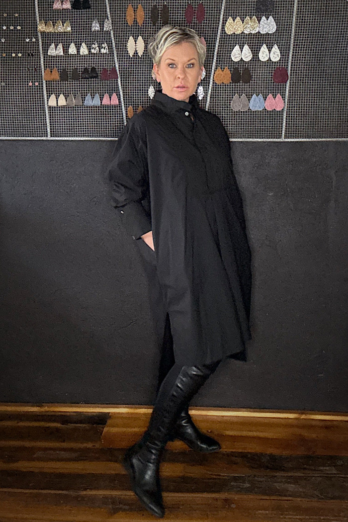 WINIFRED SHIRT DRESS COTTON POPLIN - BLACK