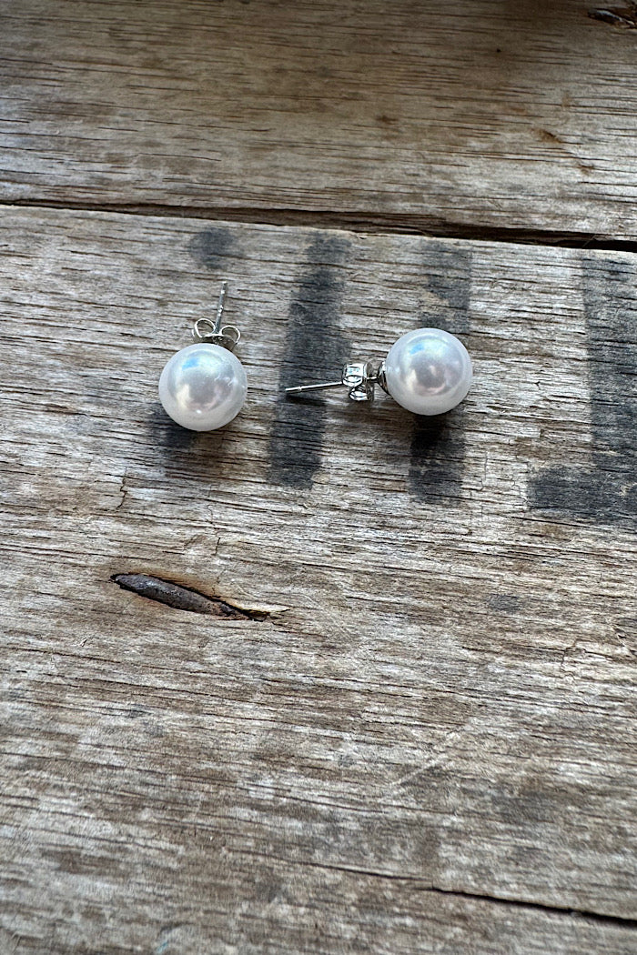 STERLING SILVER 10MM PEARL STUDS