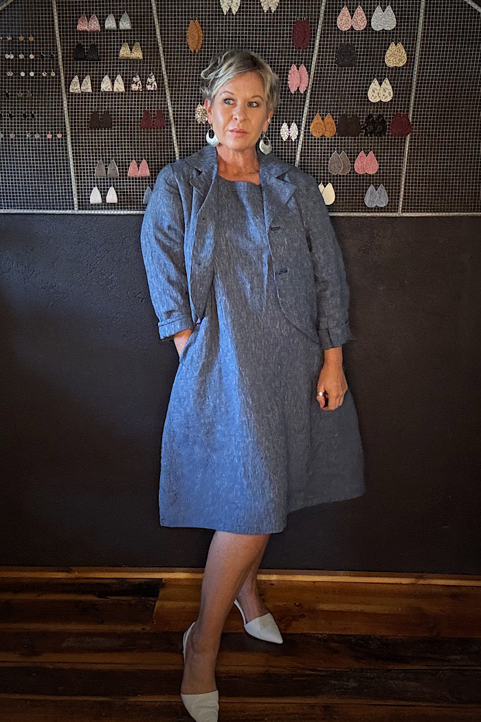 AVERY DRESS - NAVY PINSTRIPE