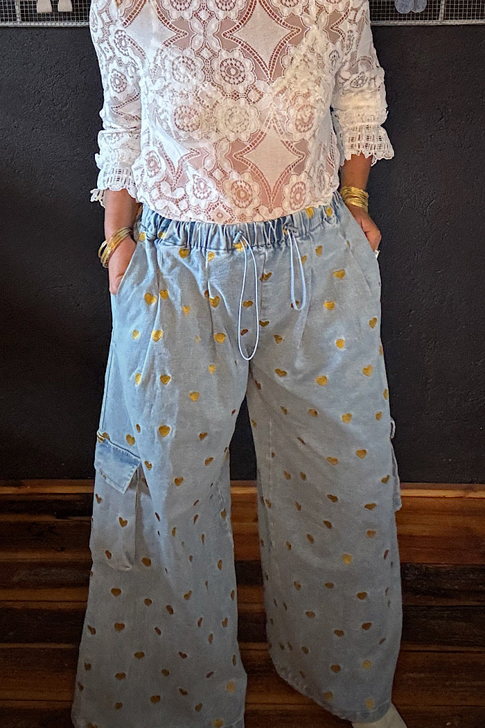 LA BOHEME GIRLS EZRA PANT DENIM HEARTS -