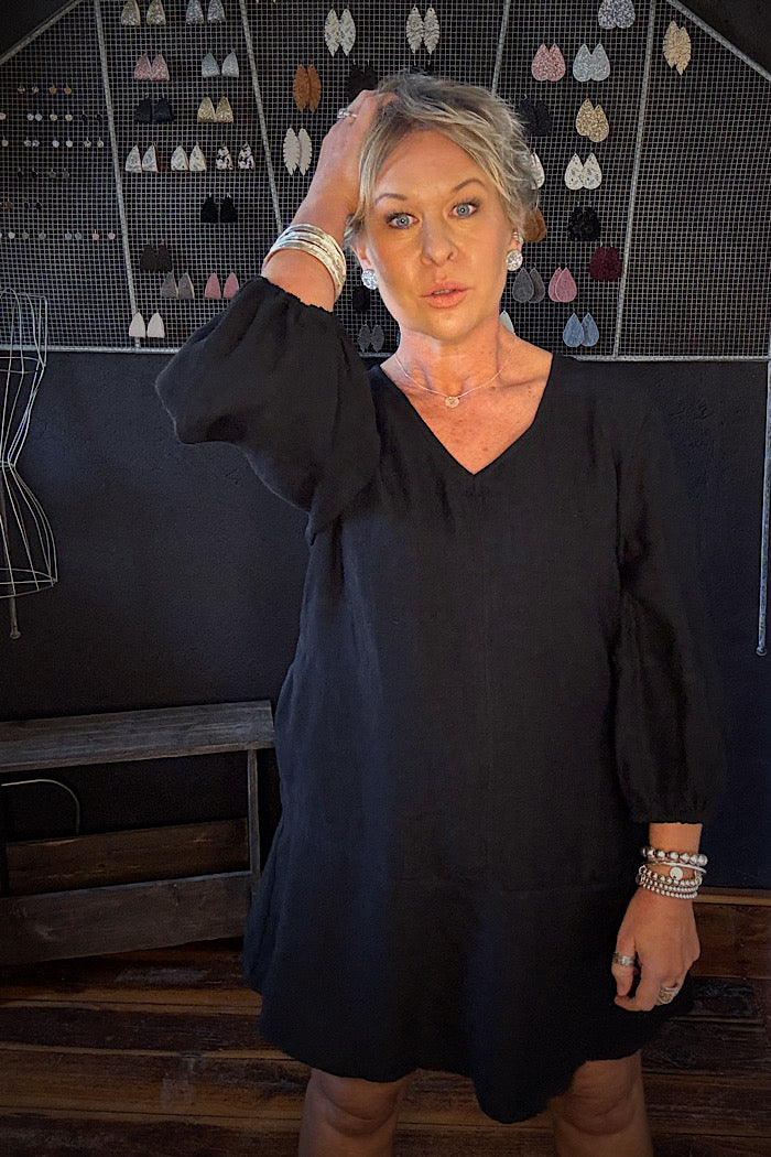 FUNDAMENTAL LINEN EASE DRESS - BLACK