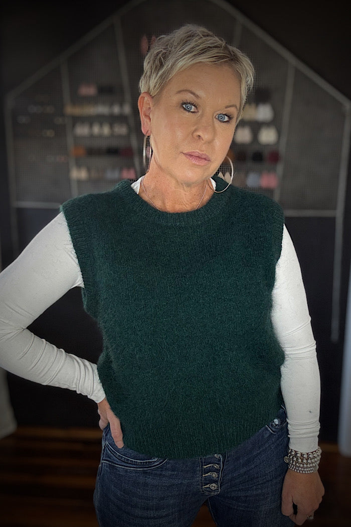 OLGA DE POLGA ASPEN KNIT ALPACA VEST - TEAL
