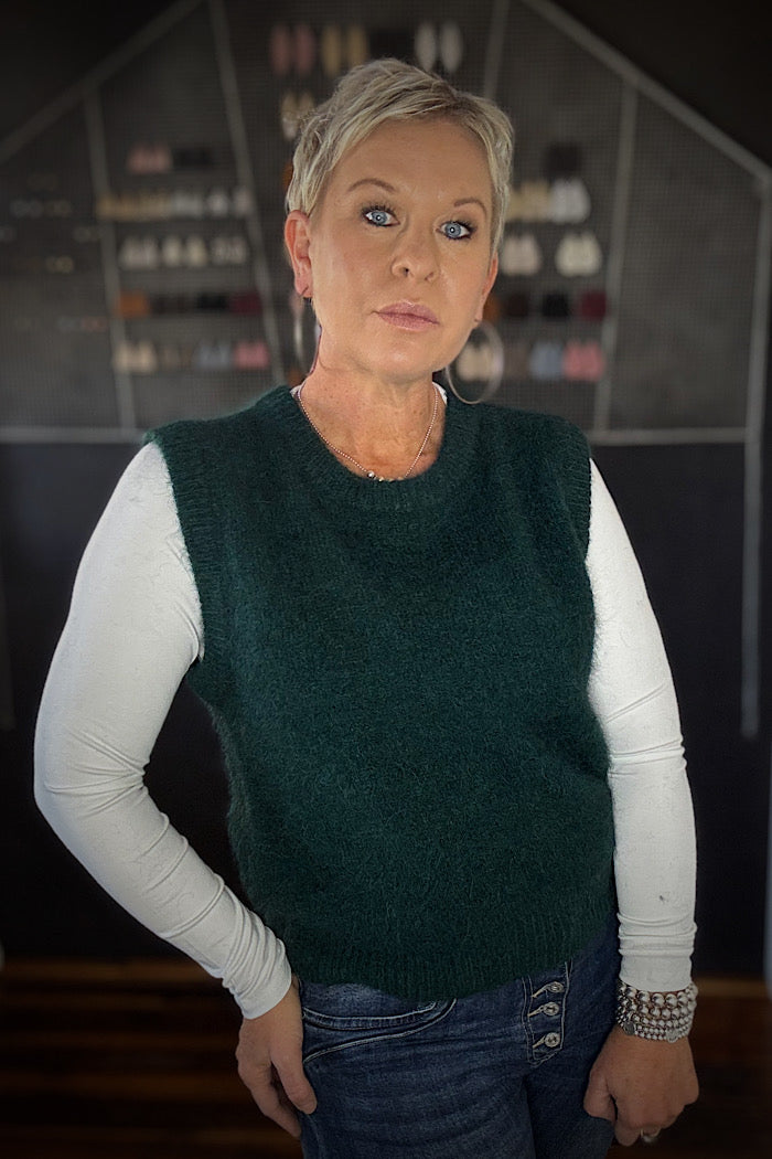 OLGA DE POLGA ASPEN KNIT ALPACA VEST - TEAL