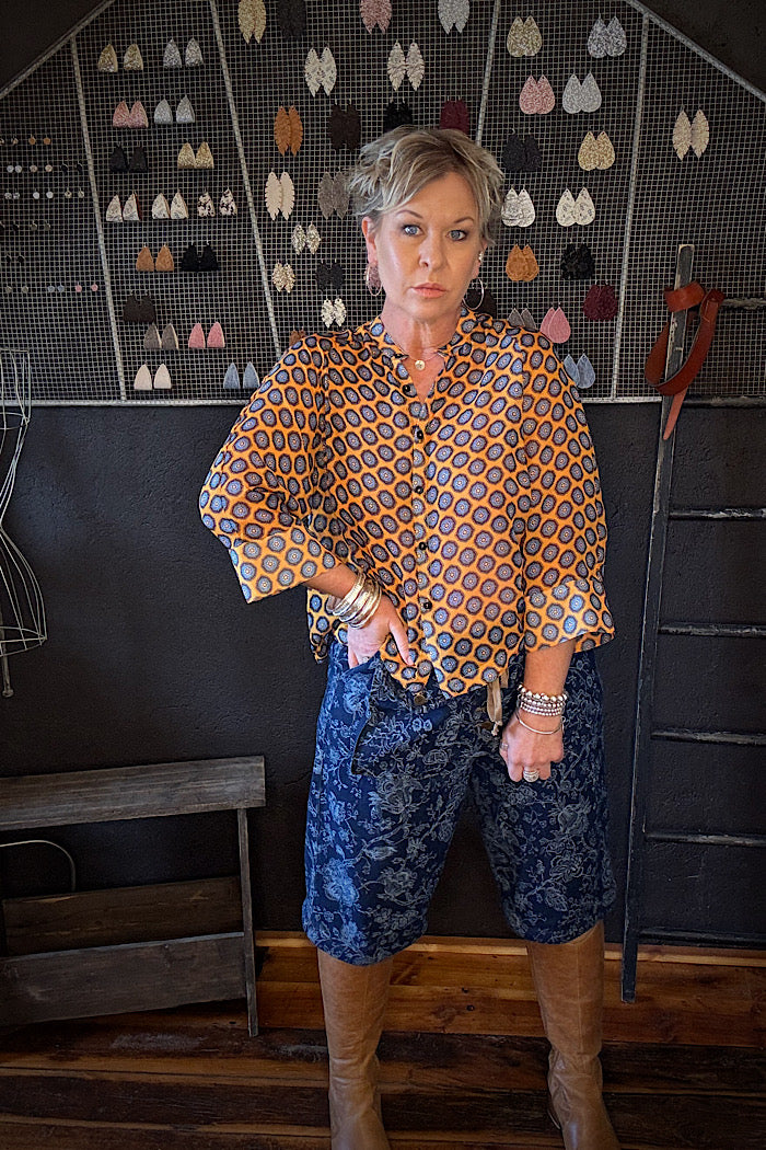 M.A. DAINTY SAMMY SHIRT/BLOUSE - ORANGE/BLUE