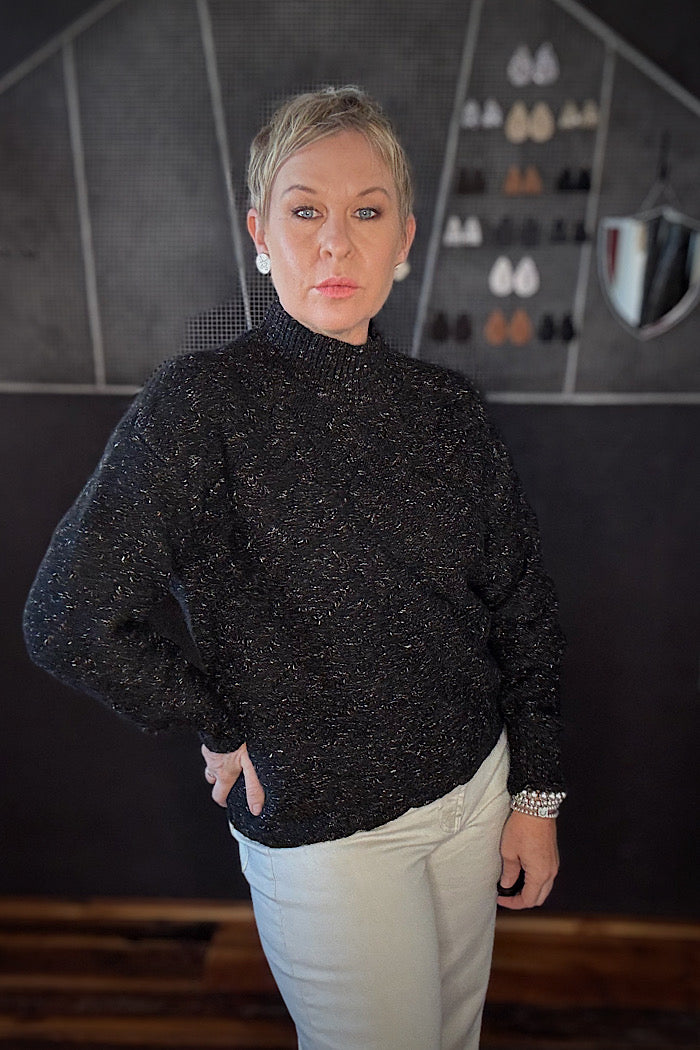 MOCK NECK SWEATER - MOTTLED BLACK