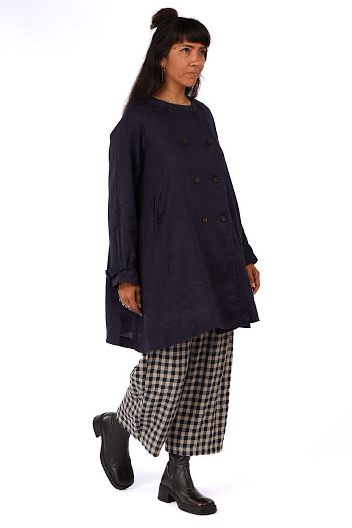 BERG FRENCH LINEN COLLARLESS PEACOAT - NAVY