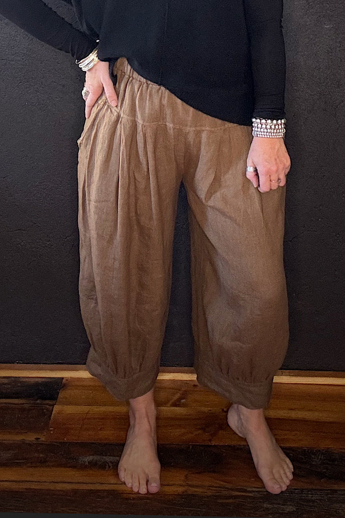 MONTAIGNE DESI LINEN PANTS - TOBACCO