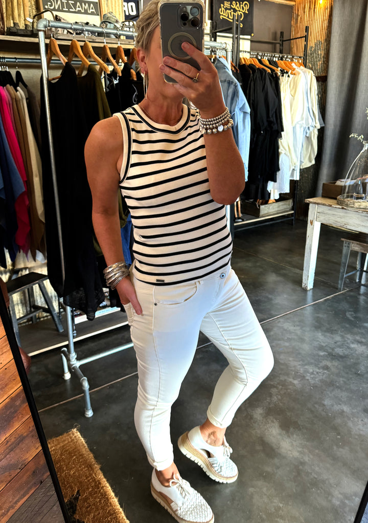 TRUE TANK - BLACK/ECRU STRIPE