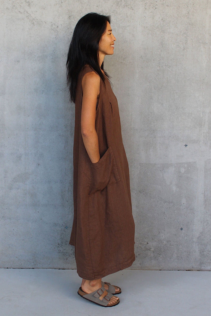 MONTAIGNE LINEN REMY DRESS - TOBACCO