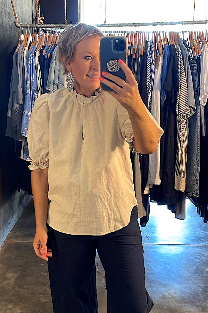 LILY SMOCK SLEEVE TOP - NATURAL