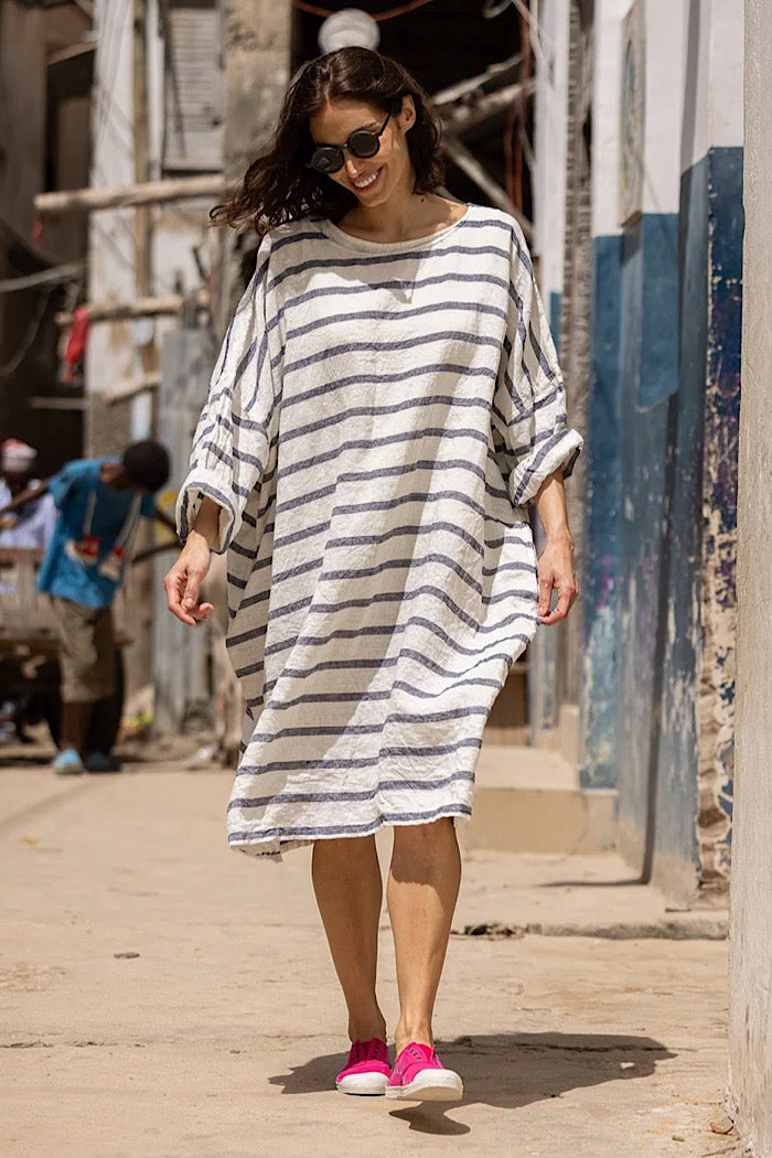 NEWPORT LINEN DRESS - NAUTICAL STRIPE