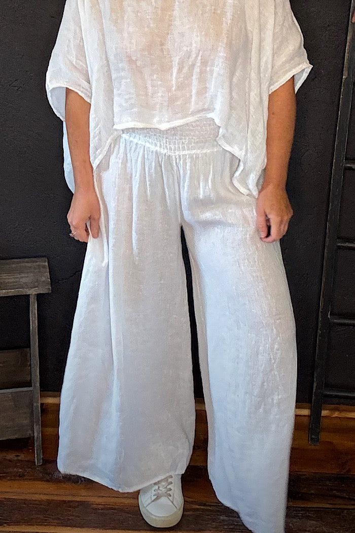 LINEN WIDE LEG COLLOT - WHITE
