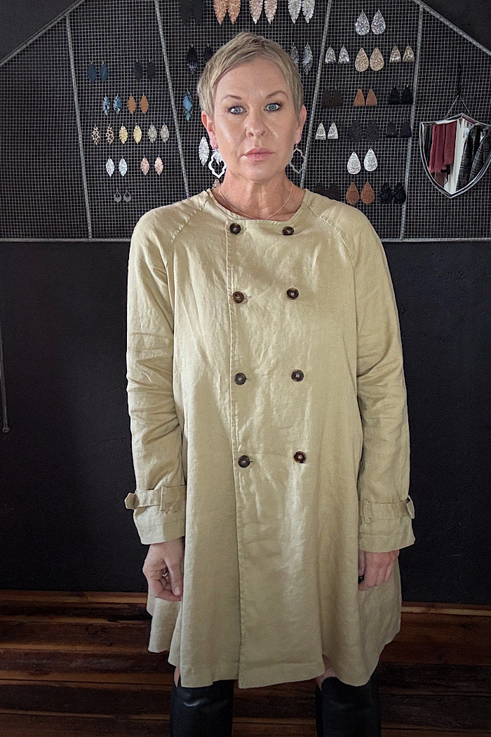 BERG FRENCH LINEN COLLARLESS PEACOAT - CAMEL