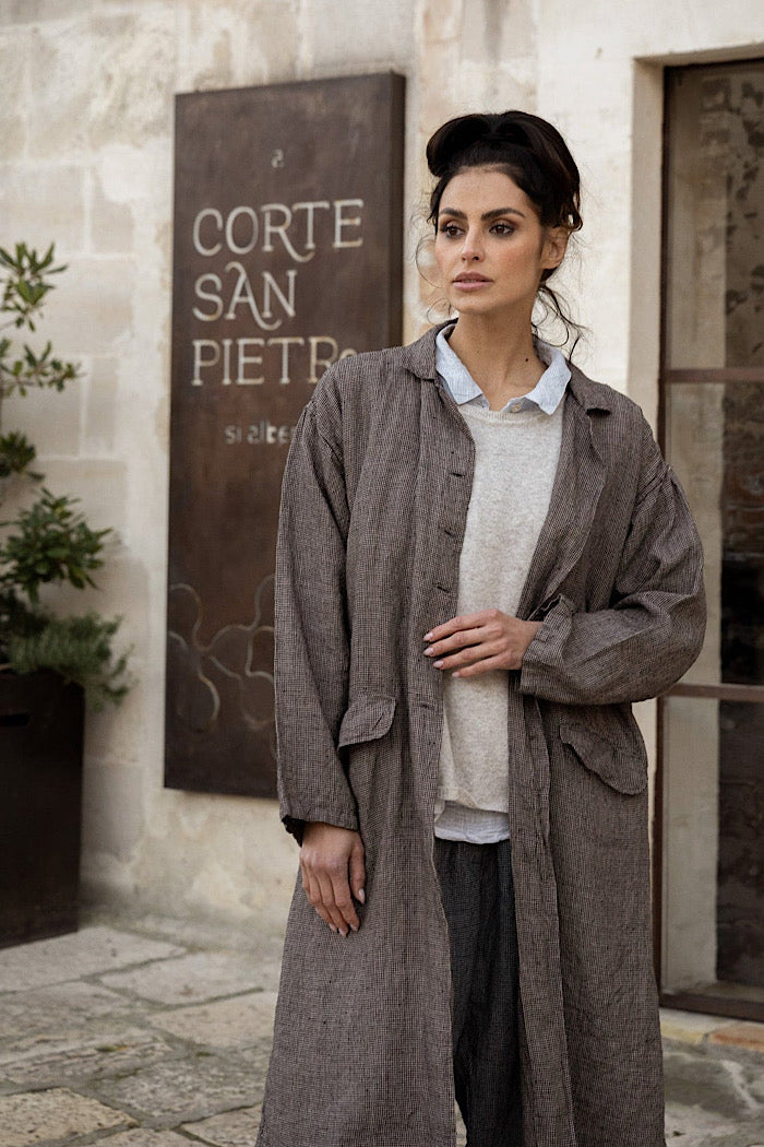 HOLMES LINEN COAT - BROWN HOUNDSTOOTH