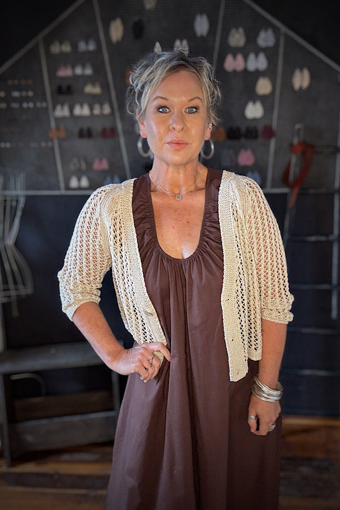 HOLEY CHIC CARDI - ECRU