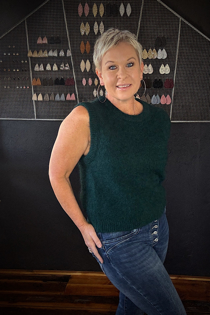 OLGA DE POLGA ASPEN KNIT ALPACA VEST - TEAL