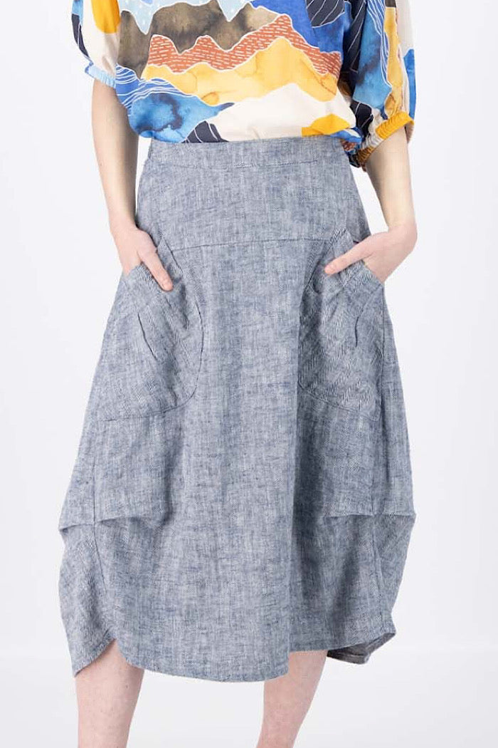 OLGA DE POLGA MILWAUKEE PANORAMA SKIRT - NAVY HERRINGBONE LINEN