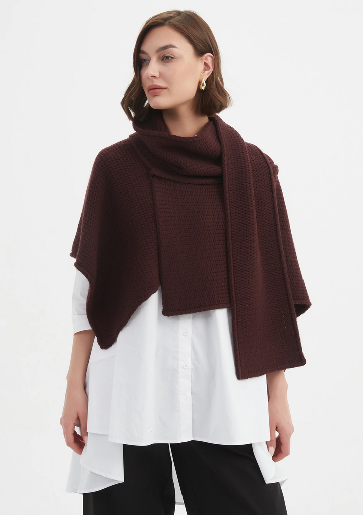 ASYMMETRIC WRAP KNIT - AUBERGINE