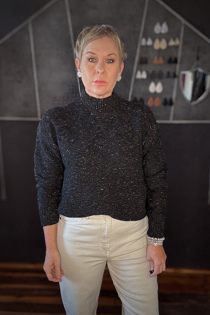 MOCK NECK SWEATER - MOTTLED BLACK
