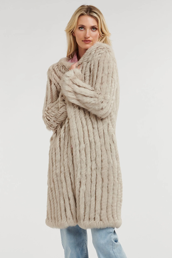 ADELE LONG FUR JACKET - STONE