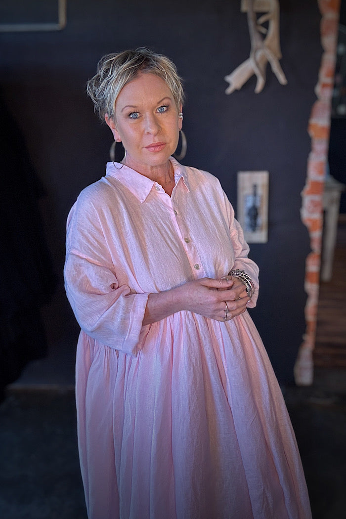 EDITH LINEN DRESS - PINK