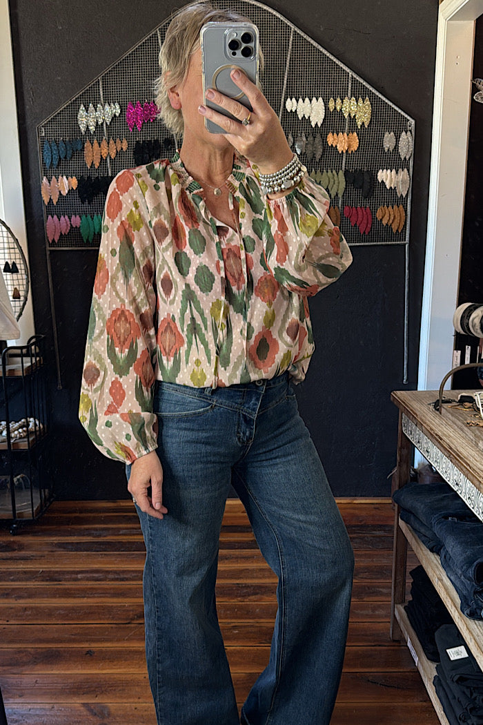 FLOWY SWISS DOT CHIFFON BLOUSE - VINE