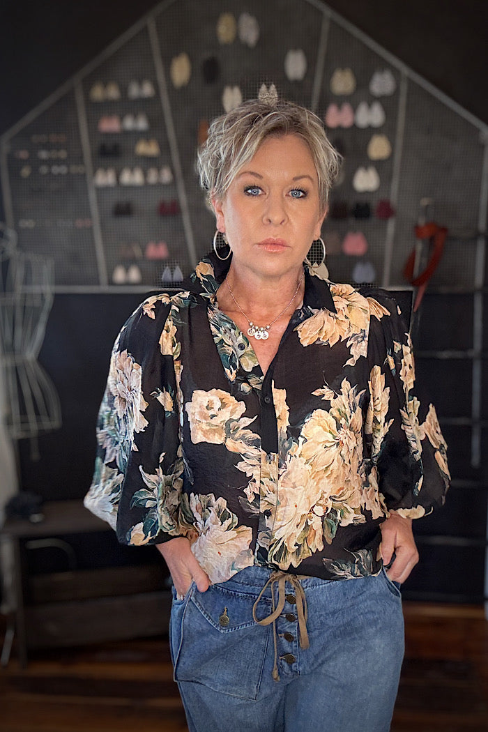 SOPHIA SHIRT - BLACK FLORAL