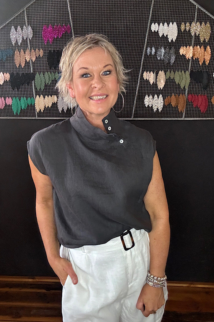 HALCYON BUTTON TOP - OYSTER