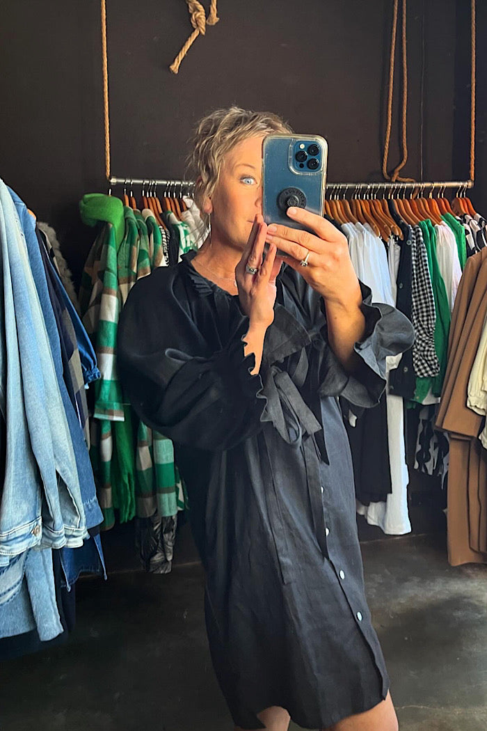 UMA LINEN DRESS - BLACK
