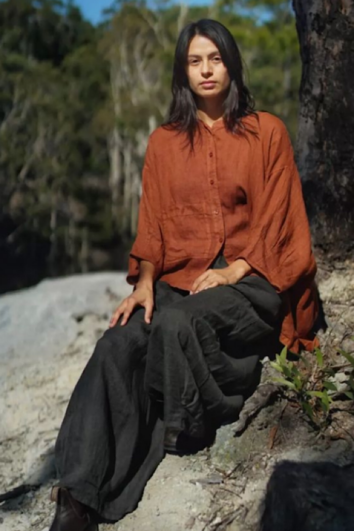 MONTAIGNE EADIE LINEN WIDE LEG GATHERED PANTS - BLACK