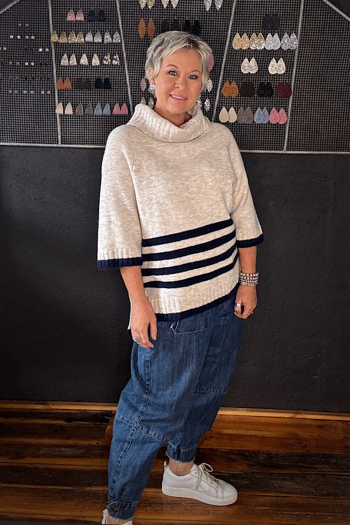 PLUS ONE POPOVER KNIT - OAT/MIDNIGHT